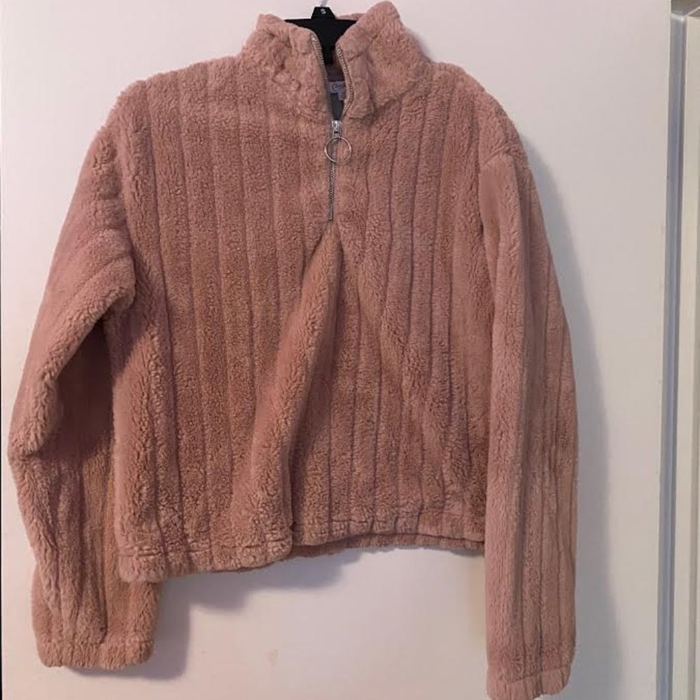 Fuzzy cropped Quarter-Zip Pullover